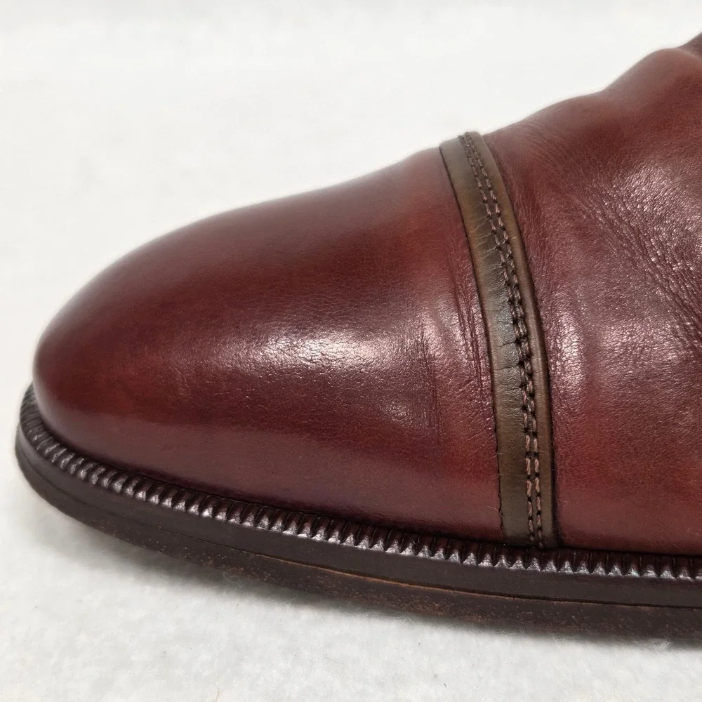 Vtg Bally Monk Strap Shoes Mens 44 Brown Two Tone Leather Cap‎ Toe Made in Italy
